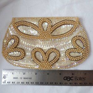 Vintage La Regale Beads Pearls and Iridescent Sequins Silk Clutch Purse